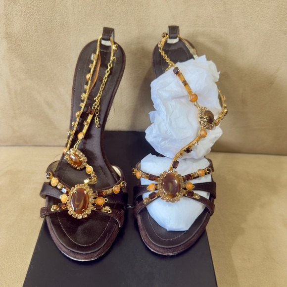 Giuseppe Zanotti Brown and Gold Sandals - Picture 6 of 16